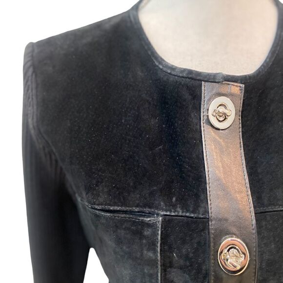 Escapade suede leather black sweater jacket twist closures chest pockets large - Picture 5 of 8